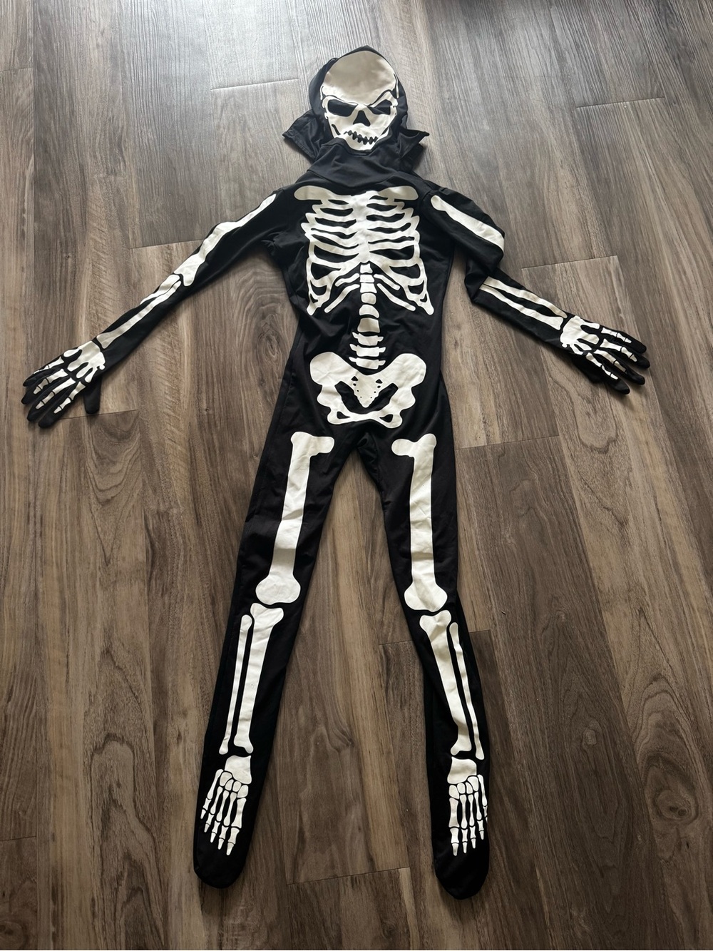 Kid Halloween Costume Black and White Skeleton Jumpsuit with Hood